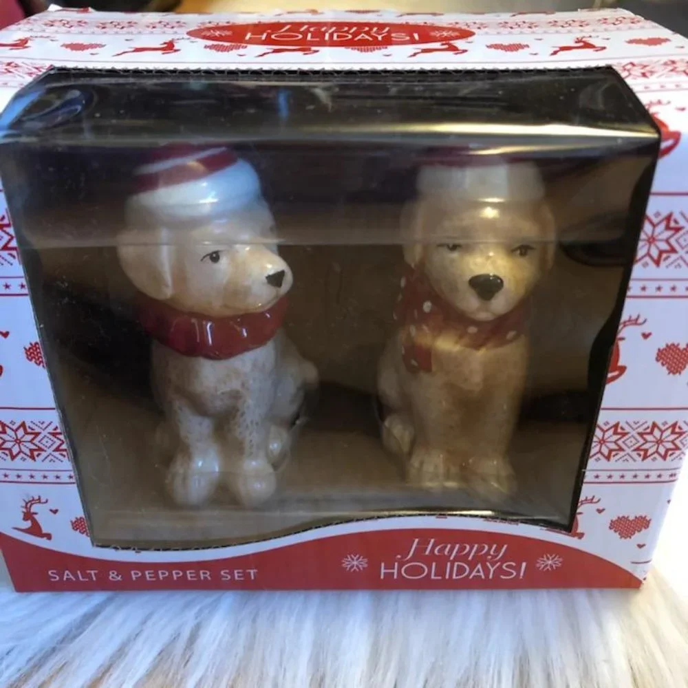 Happy Holidays Festive Puppy Salt & Pepper Shakers